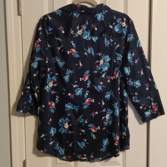 Allison Daley Navy Blue Floral Button Down Shirt 14 - Picture 4 of 6